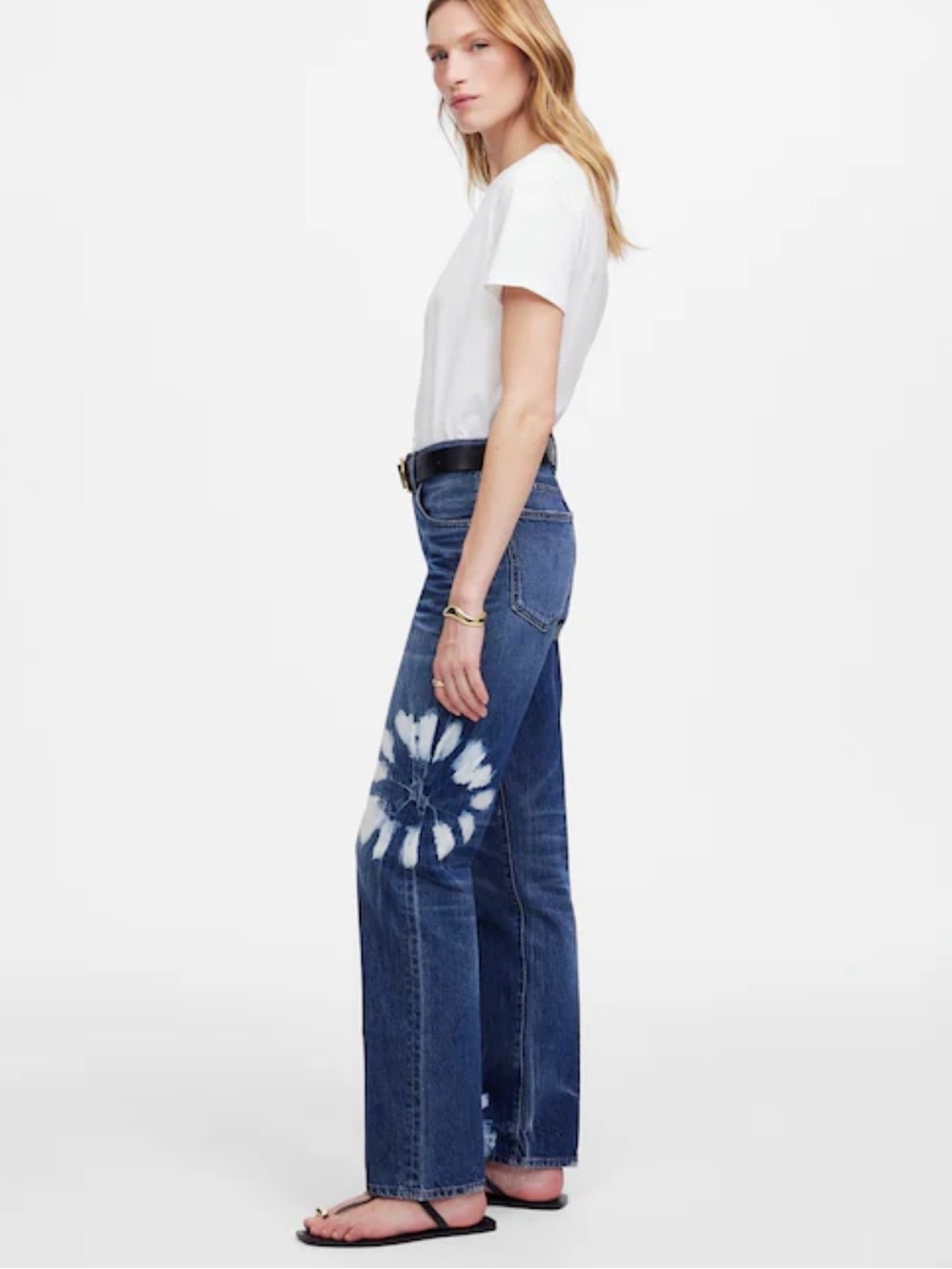 Madewell The Dean Easy Straight Shibori Wash Denim White Flowers Womens 27 NWT - Picture 13 of 14